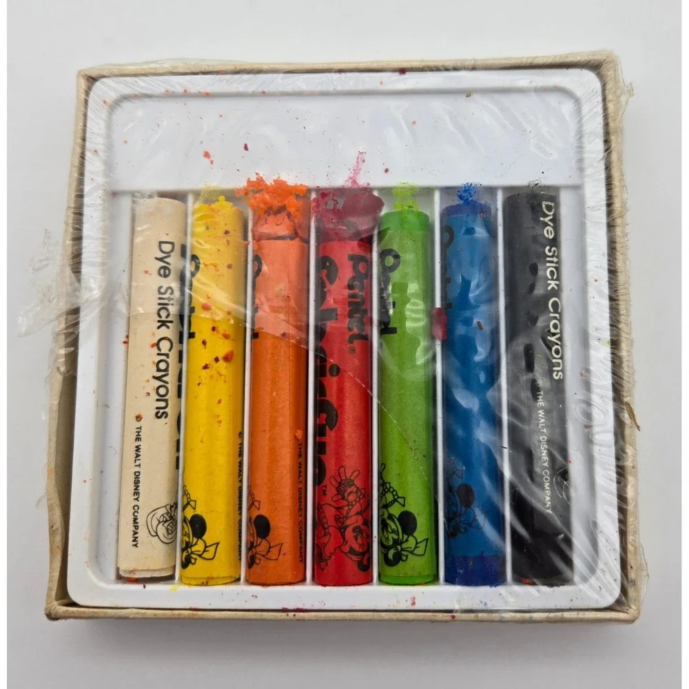 Pentel FabricFun‎ Dye Stick Crayons PTS-7D Disney Mickey Mouse 7 Colors Vintage